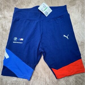 Puma BMW Motorsports Bike Street Workout Shorts Women's Size Large Blue Red NWT